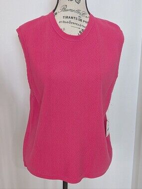 DEX | Women's Hot Pink Sleeveless Knitted Textured Fitted Sweater Vest